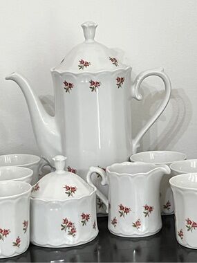 Rare Vintage Eschenbach Bavaria Germany Porcelain Coffee Set Pink Rose Pattern